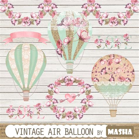 Vintage Balloon Clipart Vintage Hot Air Balloon Etsy