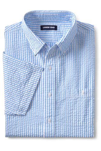 Mens Short Sleeve Seersucker Cotton Shirt Lands End