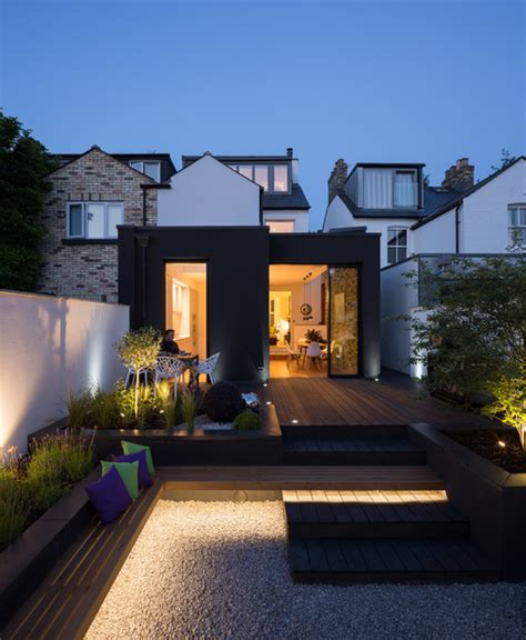 Black Rendered Extension Contemporary Veranda Cambridgeshire By