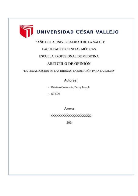 Legalización de las drogas La solución para la salud Deivy Otiniano