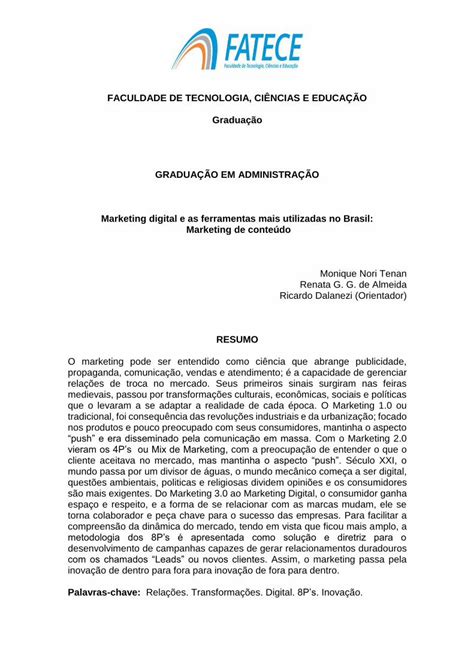 PDF FACULDADE DE TECNOLOGIA CIÊNCIAS E EDUCAÇÃO e Renata pdf Ao