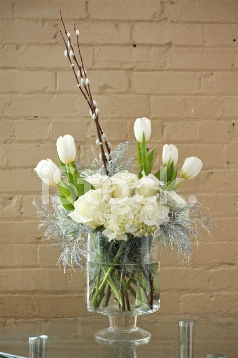 Elegant White Tuliprose And Hydrangea Flower Arrangement Stock Photos