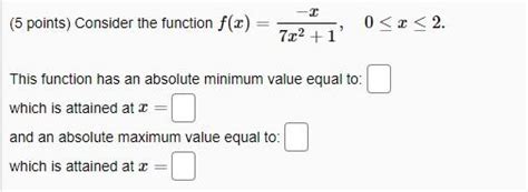 Solved 5 Points Consider The Function Fx7x21−x0≤x≤2