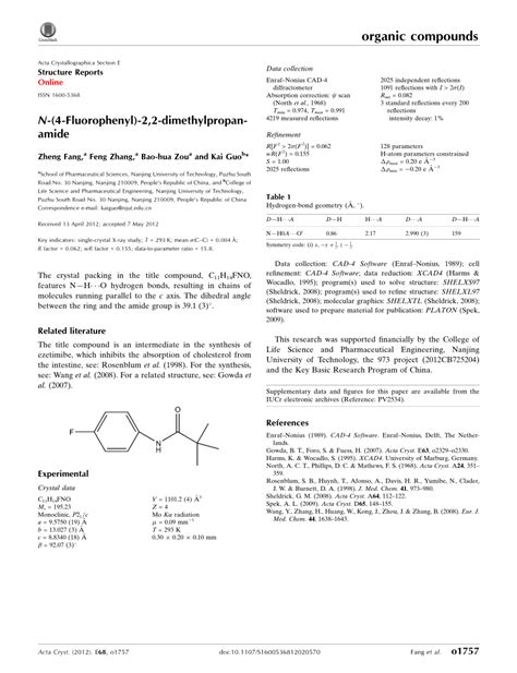 PDF N 4 Fluoro Phen Yl 2 2 Dimethyl Propan Amide