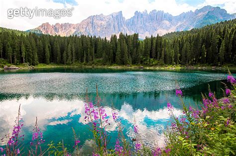 View Of The Karersee Italian Lago Di Carezza Italy