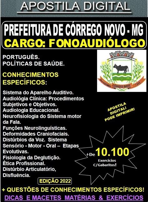 Apostila PREFEITURA de CÓRREGO NOVO FONOAUDIÓLOGO Teoria 10 100