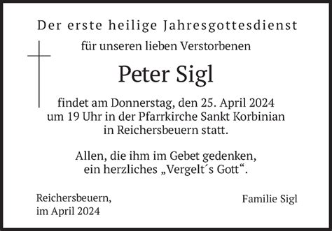 Traueranzeigen Von Peter Sigl Trauer Merkur De