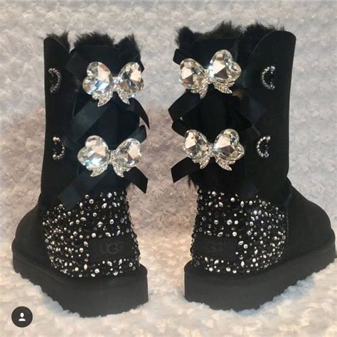 Bling Ugg Bailey Bow Ii Women S Custom Black Ugg Boots Etsy In 2021 Bailey Bow Uggs Ugg