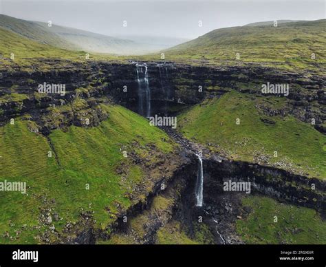 Aerial View Of The Fossa Waterfall On Island Bordoy This Is The