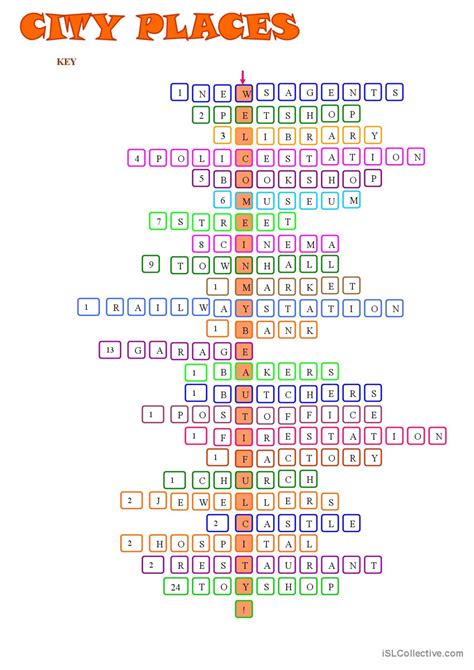 City places:crossword puzzle with ke…: English ESL worksheets pdf & doc
