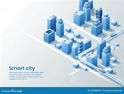 Smart City Isometric Design Concept Of Simple Smart City Stock Vector