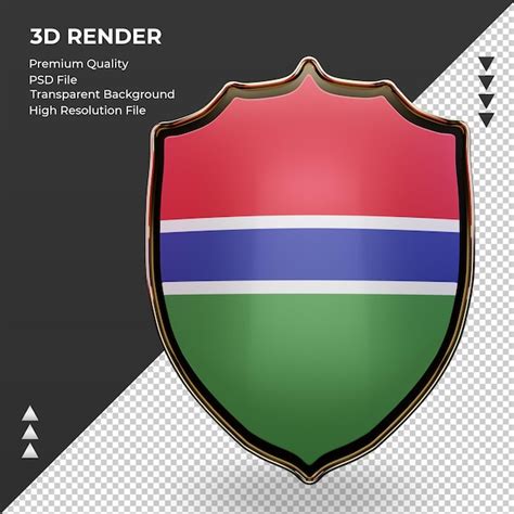 3d escudo da bandeira da gâmbia renderizando vista frontal PSD Premium