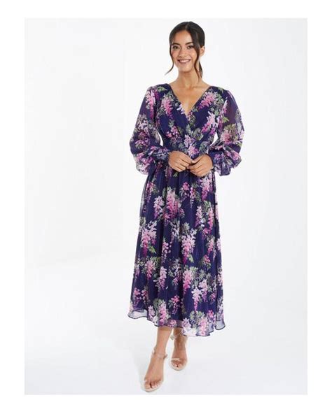 Quiz Chiffon Floral Wrap Midi Dress In Blue Lyst