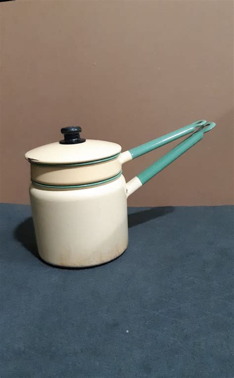 Vintage Enamel Double Boiler Pot Furniture Home Living Kitchenware