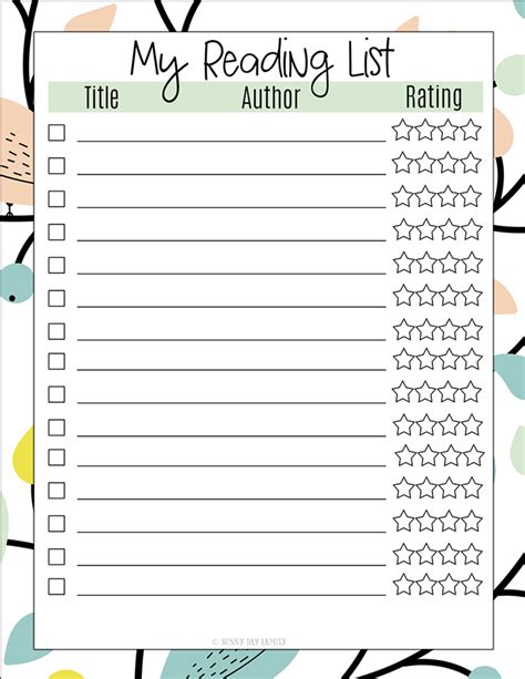 Printable Book List Template