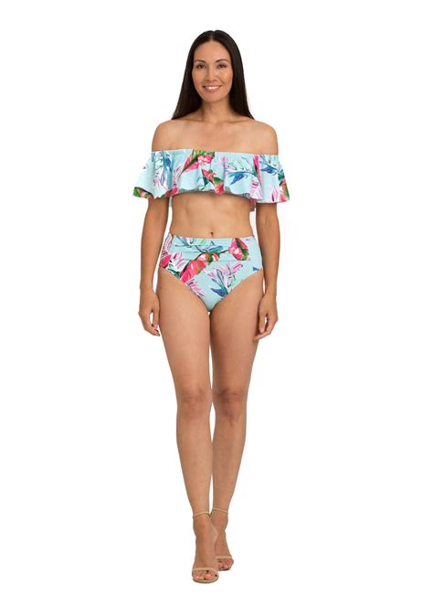 Bandeau With Off Shoulder Print Flounce Tara Grinna Swimwear