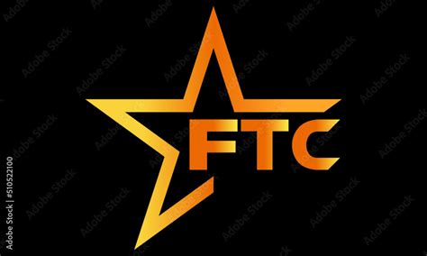 Ftc Golden Luxury Star Icon Three Letter Logo Design Vector Template