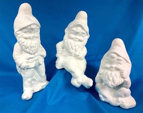 Ready To Paint Ceramic Bisque Unfinished Garden Gnomes Set Of 3