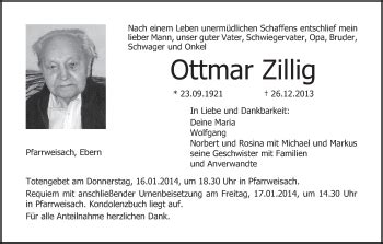 Ottmar Zillig Traueranzeige Trauer InFranken De