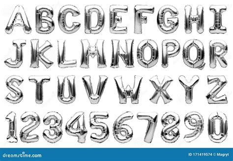 English Alphabet And Numbers Made Of Silver Inflatable Helium Balloons