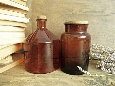 Large Brown Glass Medicine Bottle Cork Stopper Apothecary Bottle