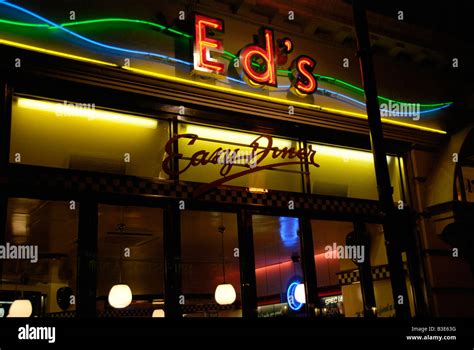 Eds Easy Diner At Night Old Compton Street Soho London England Stock