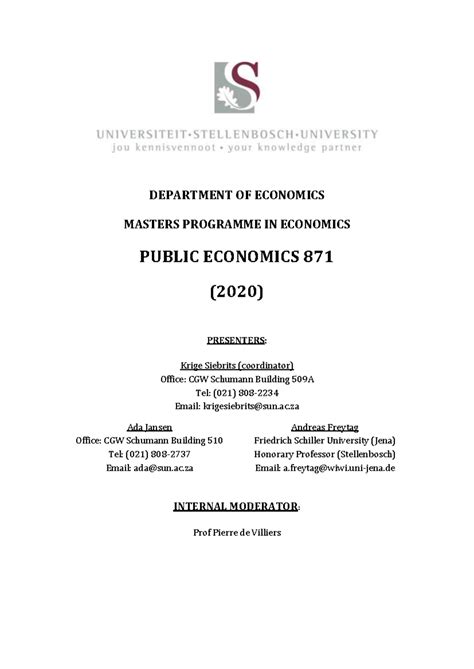 Public Economics Texbook Department Of Economics Masters Programme In