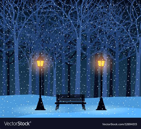 Winter park and outdoor landscape with bench Vector Image