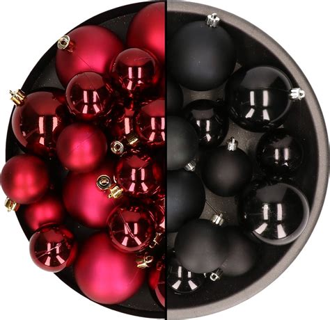 Kerstversiering Kunststof Kerstballen Kleuren Mix Zwart Donkerrood 4 6