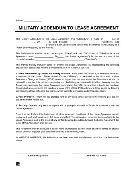 Free Lease Agreement Addendum Templates PDF Word