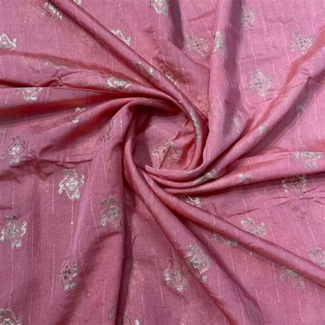 Light Pink Traditional Zari Embroidery Sequence Chanderi Fabric At Rs