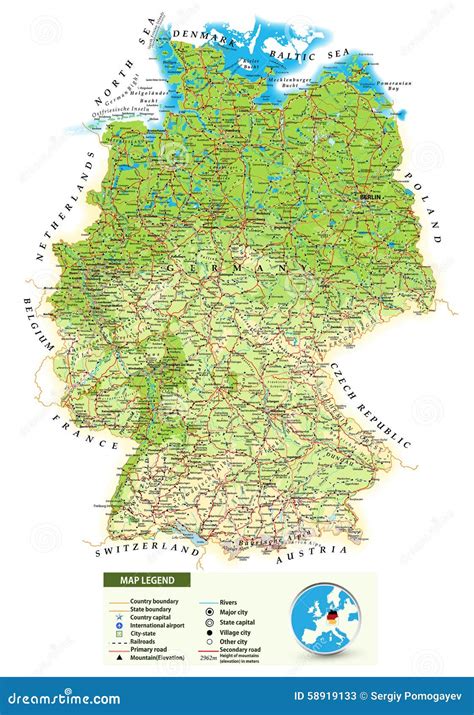 Large Detailed Physical Map Of Germany Stock Vector Image 58919133