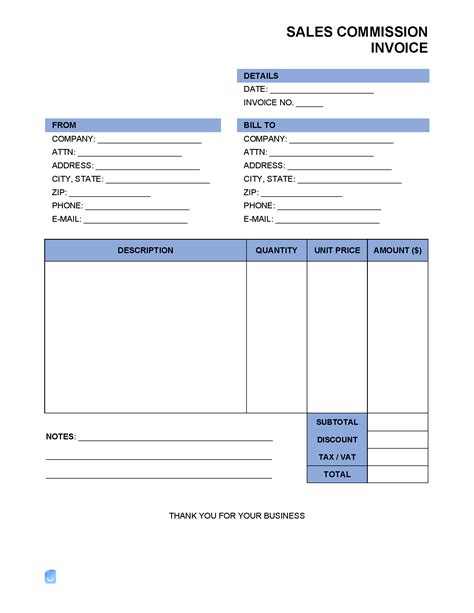 Printable Invoice For Commission Template