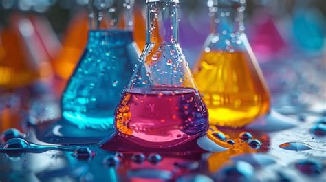 Colourful Chemistry Flasks Premium Ai Generated Image