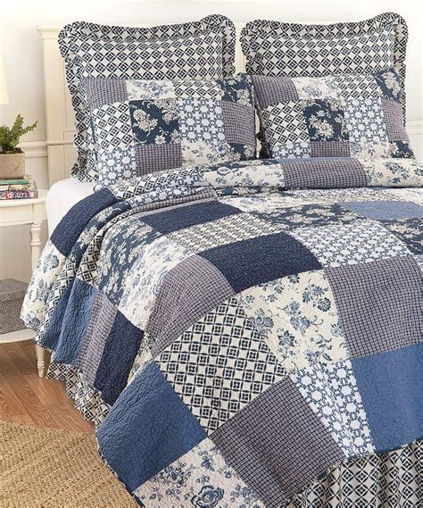 Blue & Taupe Geometric Patchwork Quilt Set | Quilt piecing, Quilts ...