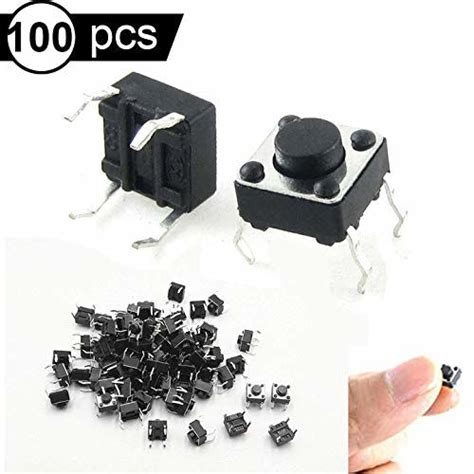 Getuscart Daoki 100pcs Tact Button Switch 6x6x4 3mm 664 3mm 4 Pin Micro Pcb Smd Smt Momentary