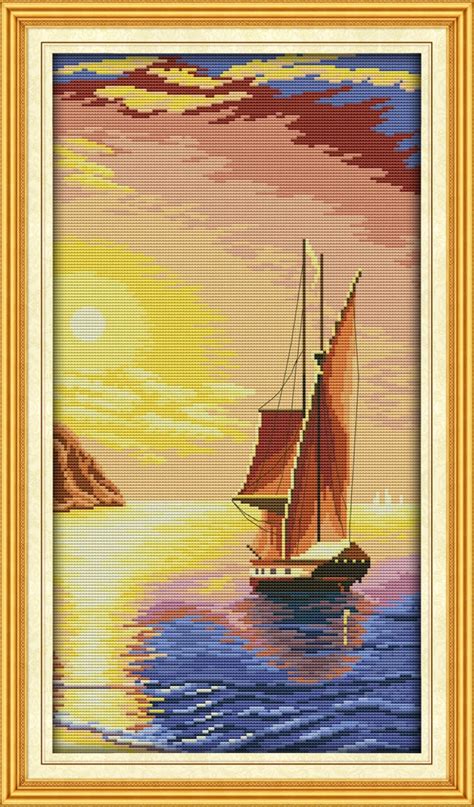 NEW The Sailboat In Sunset Cross Stitch Scenery Needlework Patterns