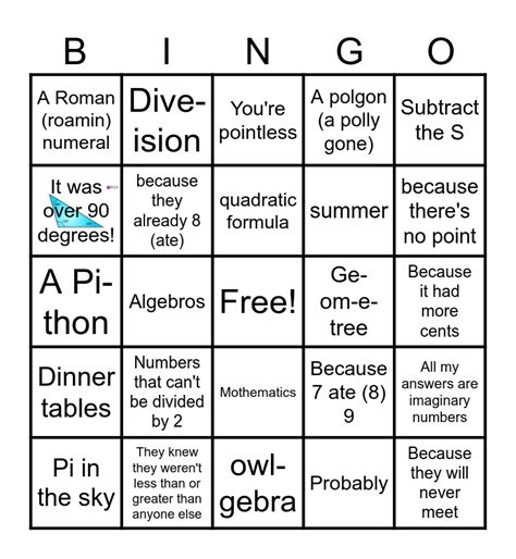 Math Puns Bingo Card