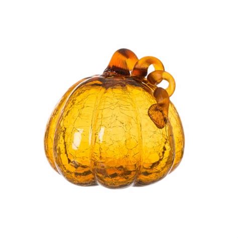 Glitzhome Inch Diameter Amber Crackle Glass Pumpkin One Piece