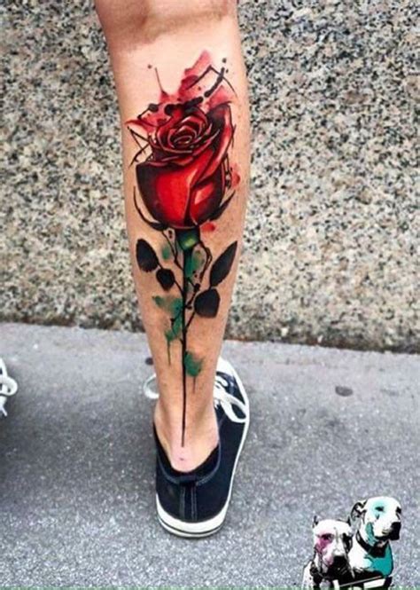 Nice Colored Big Usual Painted On Leg Tattoo Of Red Rose Tattooimages Biz