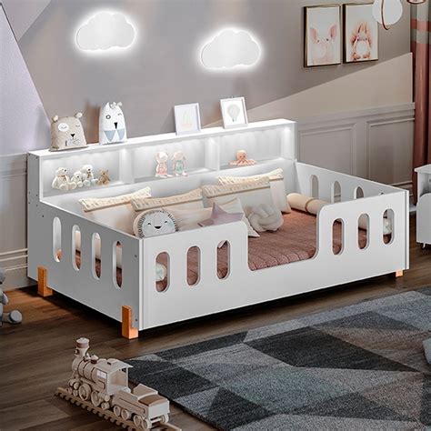 Cama Infantil Montessoriana Led Nina Nicho Branca Lumin Ria Led