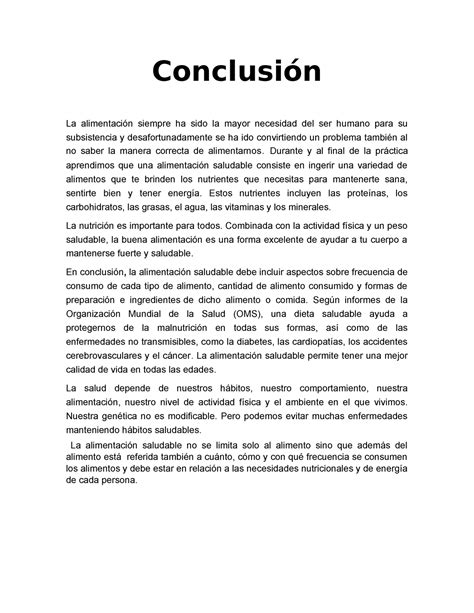 Conclusi N De La Alimentaci N Adecuada Conclusi N La Alimentaci N