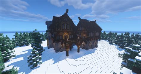 Giant Dragon And Fantasy House In A Snowy Tundra Minecraft Map