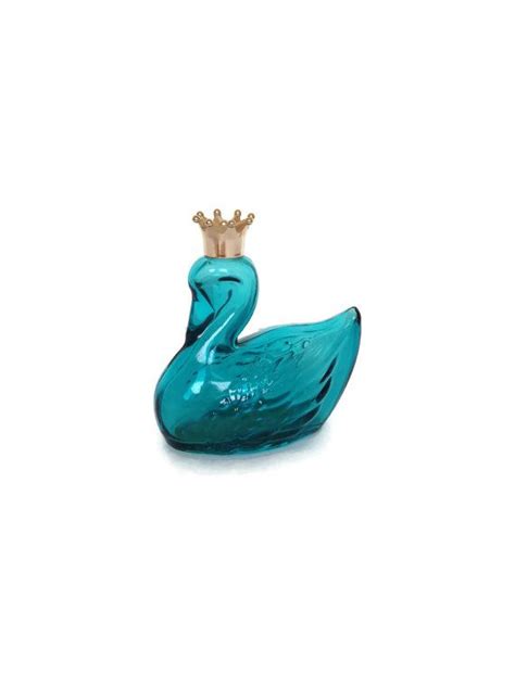 Vintage Avon Glass Collectible Royal Swan Perfume Bottle Teal Etsy