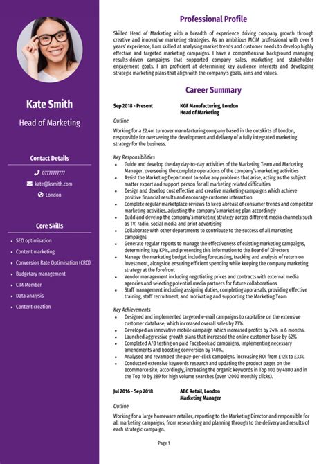 Head Of Marketing CV Examples Guide Get Hired