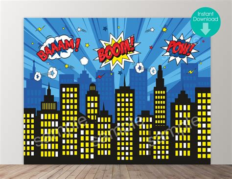 Superhero City Skyline, Comic Style, Night City Buildings, Word Bubbles ...