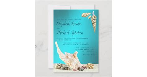 Teal Blue Aqua Seashell Beach Wedding Invitation Zazzle