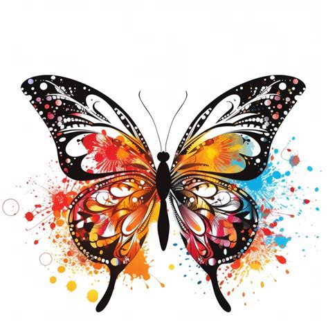 Brightly Colored Butterfly With Splatters And Spots On White Background