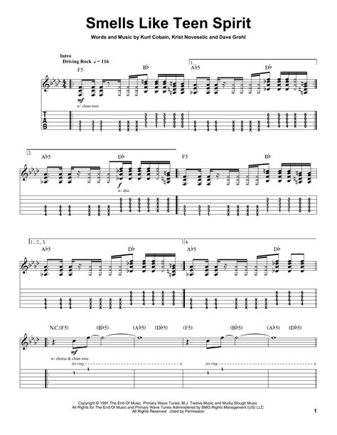 Smells Like Teen Spirit Guitar Tab By Nirvana Guitar Tab