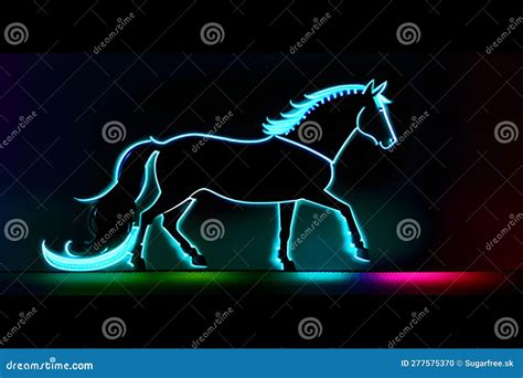 Neon Glowing Outlined Illustration Of Horse Stock Illustration